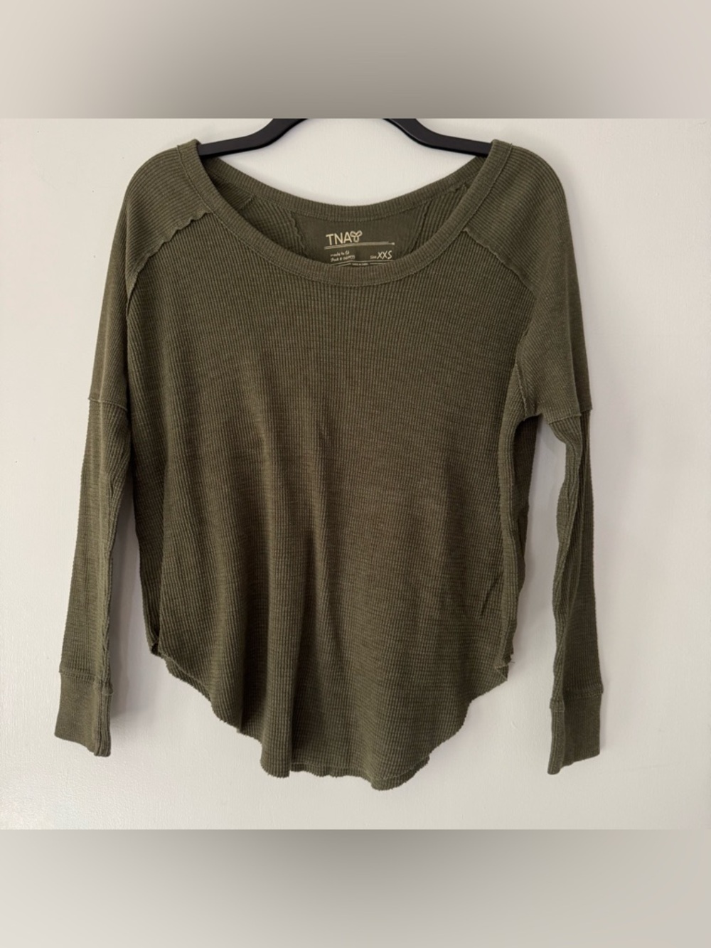Aritzia TNA Alder Thermal Waffle Knit Long Sleeve Top Olive Green Women’s XXS